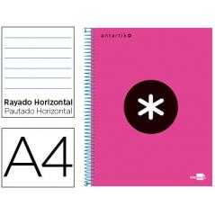 Cuaderno espiral a4 micro antartik tapa forrada 120h 90 gr horizontal 5 bandas 4 taladros color rosa