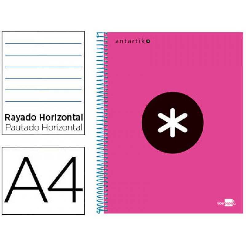 Cuaderno espiral a4 micro antartik tapa forrada 120h 90 gr horizontal 5 bandas 4 taladros color rosa