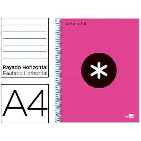 Cuaderno espiral a4 micro antartik tapa forrada 120h 90 gr horizontal 5 bandas 4 taladros color rosa