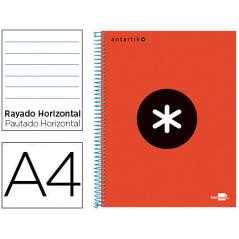 Cuaderno espiral a4 micro antartik tapa forrada 120h 90 gr horizontal 5 bandas 4 taladros color rojo