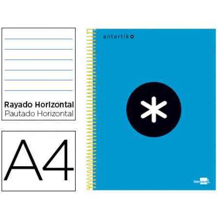 Cuaderno espiral a4 micro antartik tapa forrada 120h 90 gr horizontal 5 bandas 4 taladros color azul
