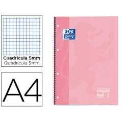 Bloc espiral oxford tapa extradura microperforado din a4 80 hojas cuadros 5 mm color rosa dulce