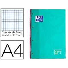 Bloc espiral oxford tapa extradura microperforado din a4 80 hojas cuadros 5 mm color menta hielo
