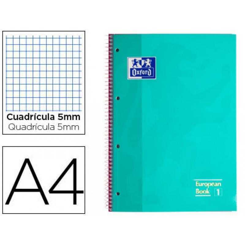 Bloc espiral oxford tapa extradura microperforado din a4 80 hojas cuadros 5 mm color menta hielo
