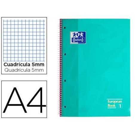 Bloc espiral oxford tapa extradura microperforado din a4 80 hojas cuadros 5 mm color menta hielo