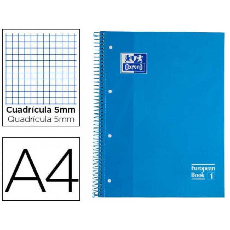 Bloc espiral oxford european book tapa extradura din a4 80 hojas cuadricula 5 mm color turquesa