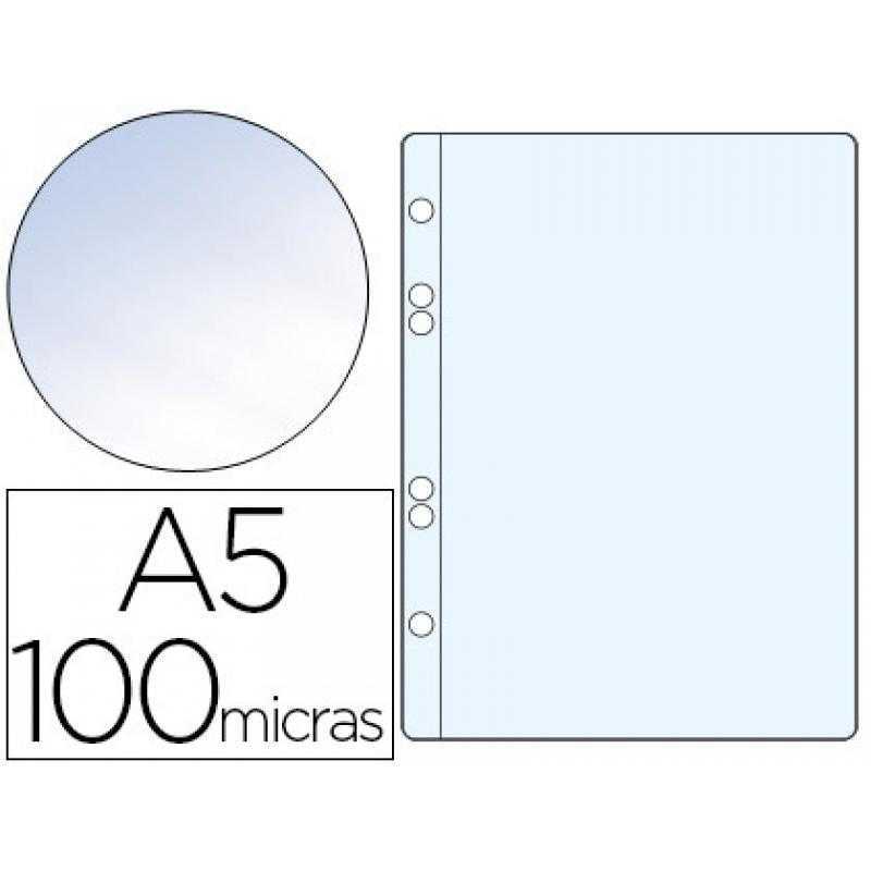 Funda multitaladro q-connect din a5 100 mc cristal 6 taladros bolsa de 10 unidades