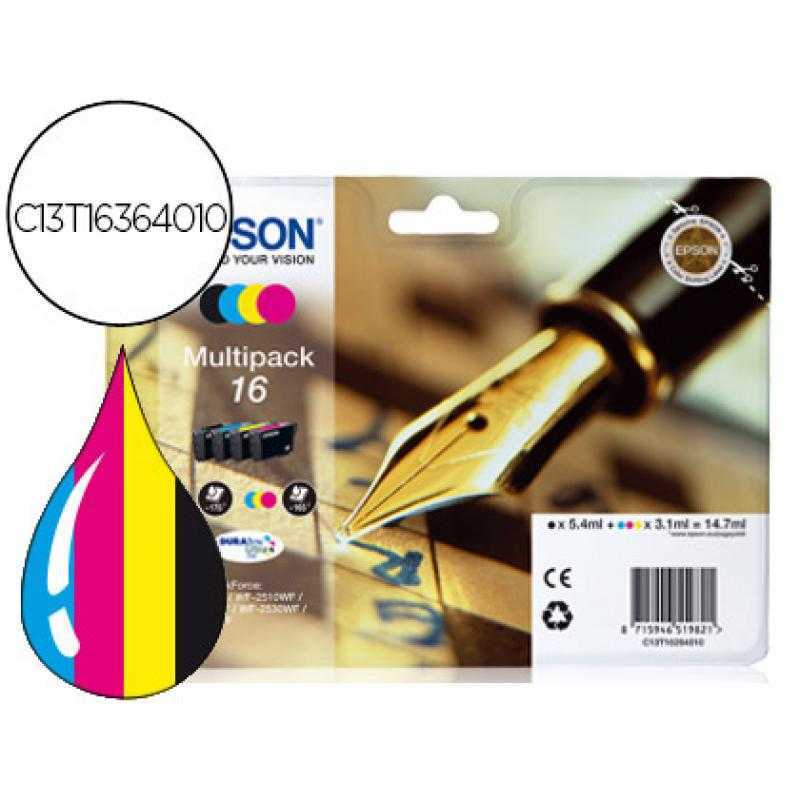 Ink-jet epson 16xl multipack workforce wf-2010w wf-2510wf wf-2520nf wf-2530wf wf-2540wf negro amarillo cian y magenta