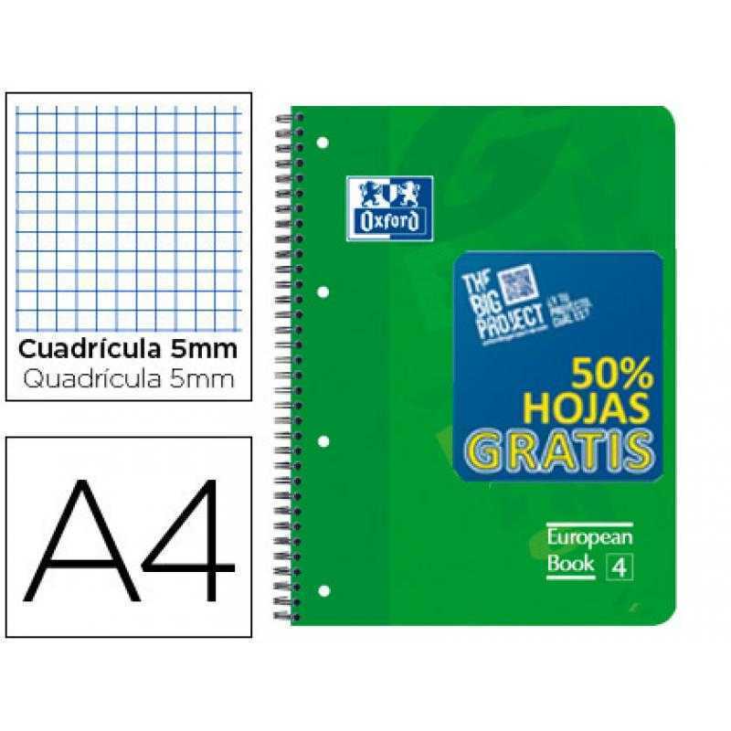 Bloc espiral oxford tapa plastico optik paper microperfdin a4 120 h 50% hojas gratis cuadros 5 mm con 3 separadores