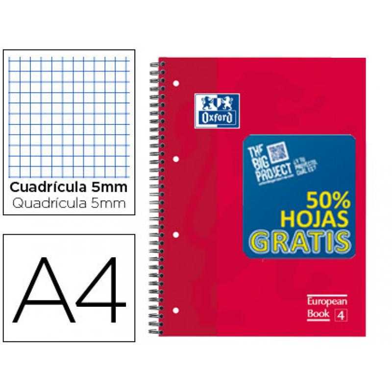 Bloc espiral oxford tapa extradura optik paper microperdin a4 120 h 50% hojas gratis cuadros 5 mm con 3 separadores