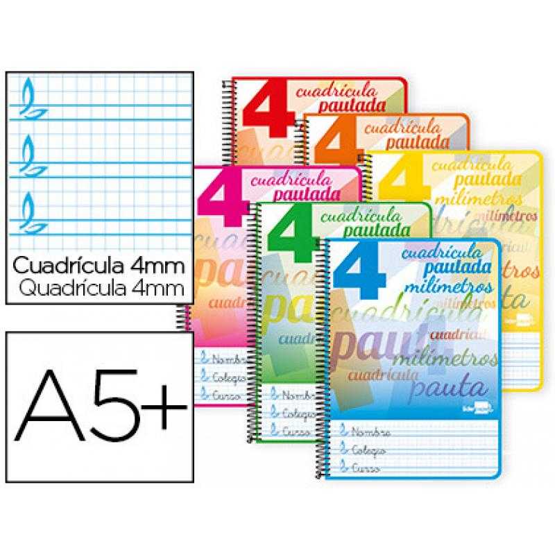 Cuaderno espiral liderpapel cuarto pautaguia tapa dura 80h75 gr cuadro pautado 4mm con margen