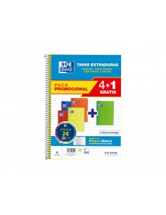 Cuaderno espiral oxford tapa extradura folio 80 hojas 90 gr rayado horizontal colores vivos pack de 4+1 unidades