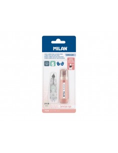 Cinta correctora milan 5 mm x 6 m coleccion 430 since 1918 rosa blister de 1 unidad + 1 recambio