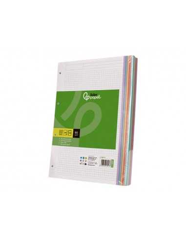 Recambio liderpapel a4 120 hojas 90gr cuadro 5 mm 4 taladros bandas de 5 colores pasteles