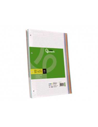 Recambio liderpapel a4 120 hojas 90gr cuadro 5 mm 4 taladros bandas de 5 colores pasteles