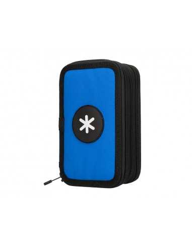 Plumier escolar antartik triple cremallera color azul 36 piezas