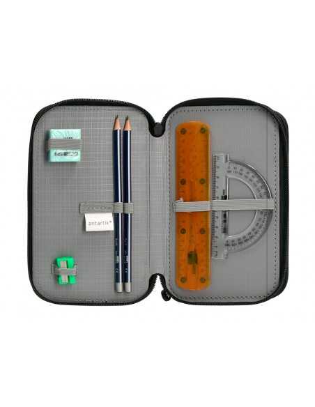 Plumier escolar antartik triple cremallera color azul 36 piezas