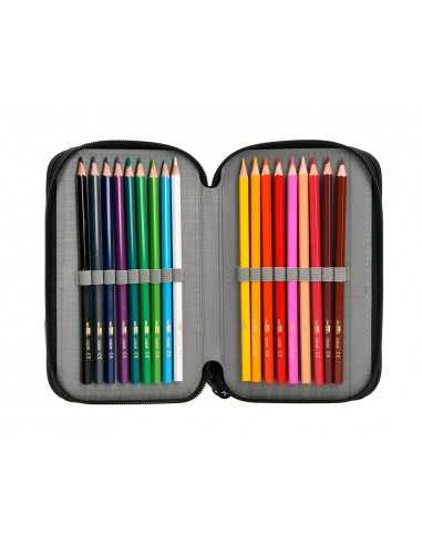 Plumier escolar antartik triple cremallera color azul 36 piezas