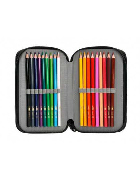 Plumier escolar antartik triple cremallera color azul 36 piezas