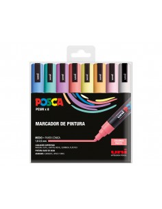 Rotulador uni posca pc-5m/8c marcador de pintura punta conica 1,8-2,5 mm estuche de 8 unidades colores suaves