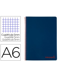 Cuaderno espiral liderpapel a6 micro wonder tapa plastico 120h 90 gr cuadro 5mm 4 bandas color azul marino