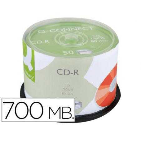 Cd-r q-connect con superficie 100% imprimible para inkjet capacidad 700mb duracion 80minvelocidad 52x bote de 50 unid