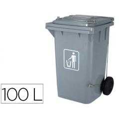 Papelera contenedor q-connect plastico gris para desechos en general 100 l con tapa y ruedas 750x470x370 mm
