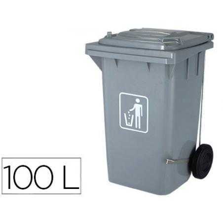 Papelera contenedor q-connect plastico gris para desechos en general 100 l con tapa y ruedas 750x470x370 mm