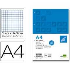Recambio liderpapel a4 100 hojas 100 g/m2 cuadro 5 mm 4 taladros bandas de 5 colores