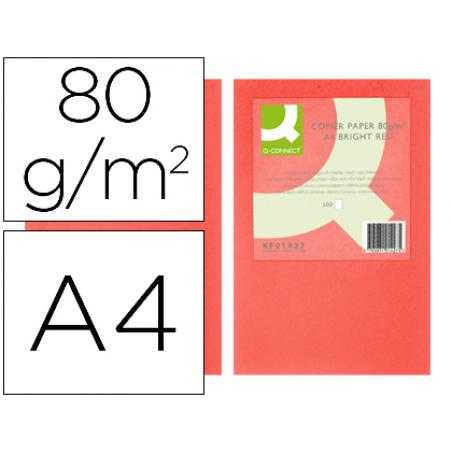 Papel color q-connect din a4 80gr rojo intenso paquete de 500 hojas