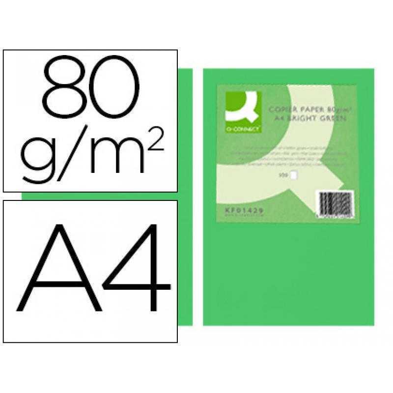Papel color q-connect din a4 80gr verde intenso paquete de 500 hojas