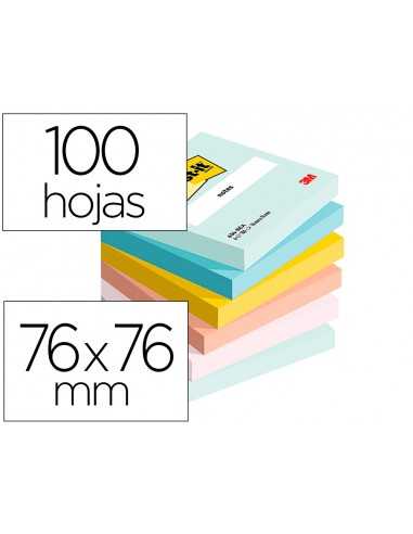 Bloc de notas adhesivas quita y pon beachside 100% pefc 76x76 mm 100 hojas pack de 6 unidades