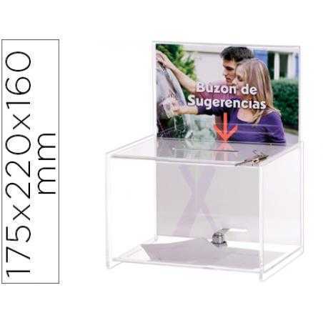 Buzon de sugerencias archivo 2000 con llave de poliestireno transparente 175x220x160 mm