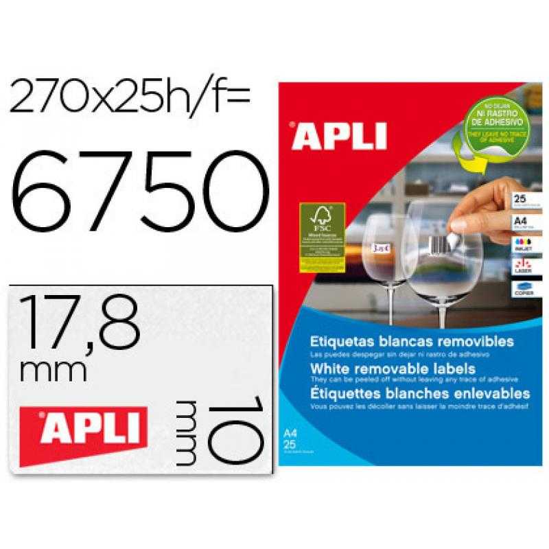 Etiqueta adhesivas apli 10197 tamaño 17,8x10 mm removible para fotocopiadora láser ink-jet caja 25 hojas con