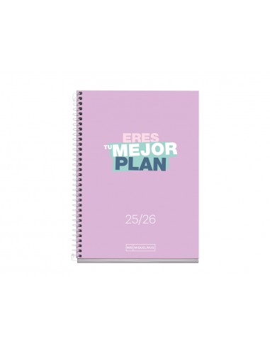 Agenda espiral escolar miquelrius activa octavo dia pagina 25-26 tapa carton forrado lila
