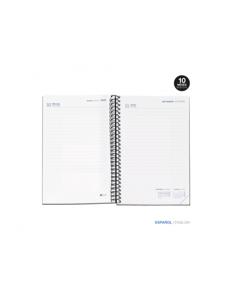 Agenda espiral escolar miquelrius activa octavo dia pagina 25-26 tapa carton forrado lila