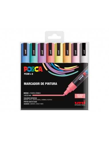 Rotulador uni posca pc-5m/8c marcador de pintura punta conica 1,8-2,5 mm estuche de 8 unidades colores suaves