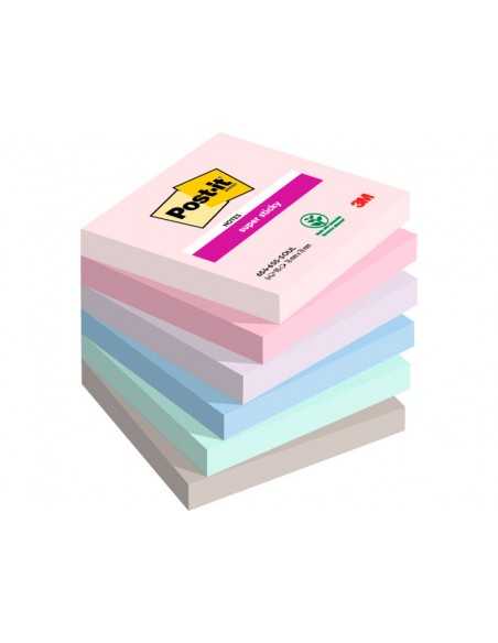 Bloc de notas adhesivas quita y pon post it super sticky soulful 100% pefc 76x76 mm pack de 6 blocs colores