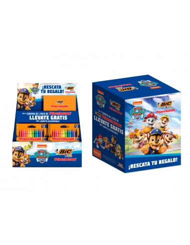 Lapices cera plastidecor caja de 12 colores surtidos expositor de 24 unidades + 24 cuadernos colorear patrulla
