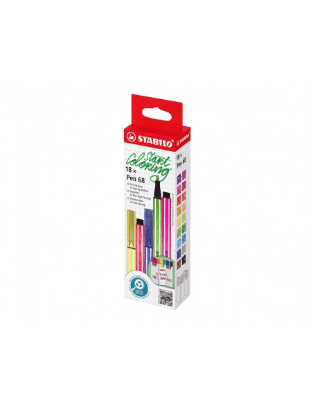 Rotulador stabilo acuarelable pen 68 zi-zag estuche de 18 unidades colores surtidos