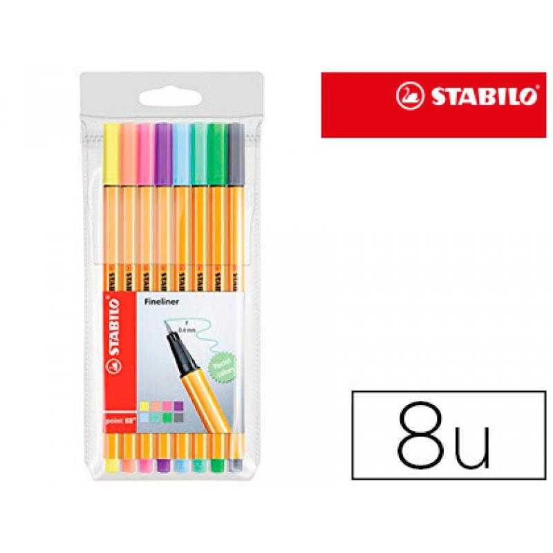 Rotulador stabilo punta de fibra point 88 estuche de 8 colores surtidos pastel