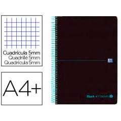 Cuaderno espiral oxford ebook 8 tapa plastico din a4+ 160 h cuadricula 5 mm black'n colors turquesa
