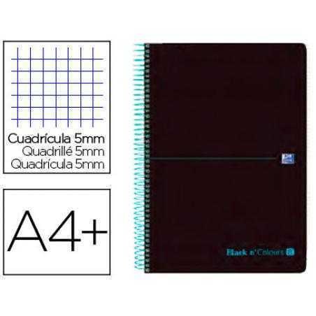 Cuaderno espiral oxford ebook 8 tapa plastico din a4+ 160 h cuadricula 5 mm black'n colors turquesa