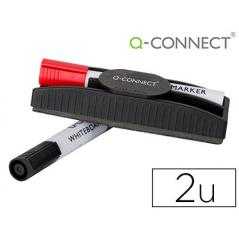 Borrador q-connect magnetico con rotulador rojo y negro para pizarra blanca