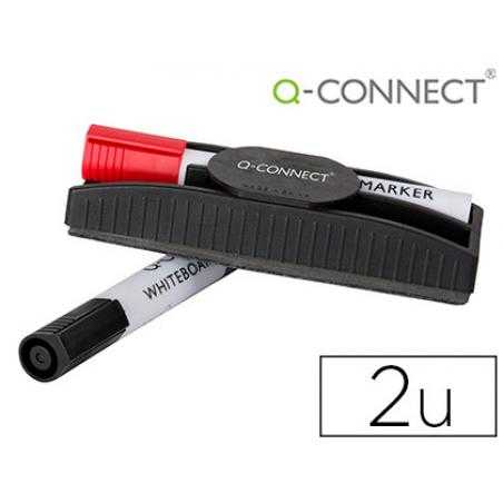 Borrador q-connect magnetico con rotulador rojo y negro para pizarra blanca