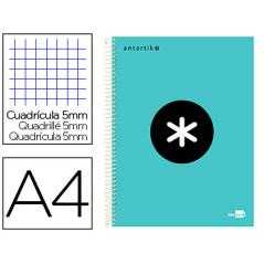 Cuaderno espiral a4 micro antartik tapa forrada 120h 90 gr cuadro 5mm 5 bandas 4 taladros color menta