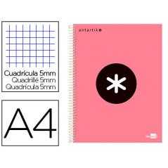 Cuaderno espiral a4 micro antartik tapa forrada 120h 90 gr cuadro 5mm 5 bandas 4 taladros color coral