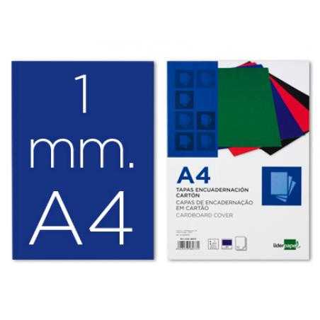 Tapa encuadernacion liderpapel carton a4 1mm azul paquete de 50 unidades