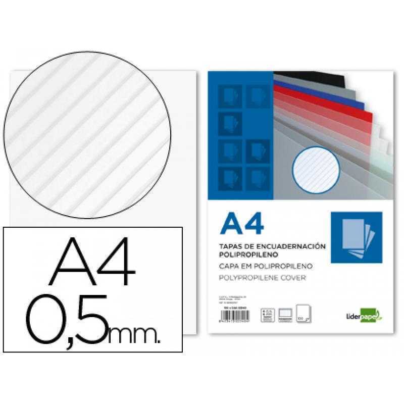 Tapa encuadernacion liderpapel polipropileno rayado a4 0.5mm transparente paquete de 100 unidades
