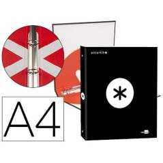 Carpeta antartik a4 forrada 4 anillas 25 mm redondas color negro